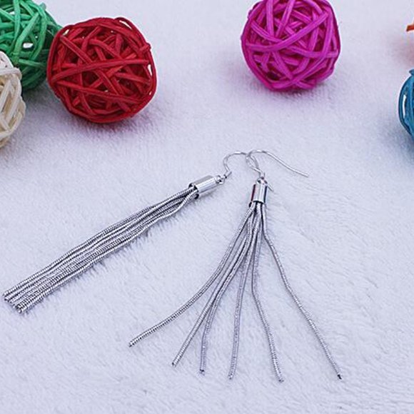 NEW 925 Sterling Silver Tassel Chain Drop Earrings - Picture 8 of 11